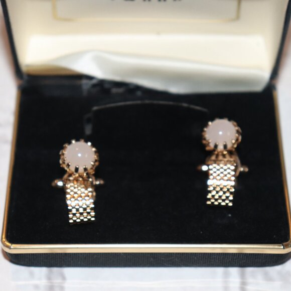 Handsome Gold and Opalite SWANK wrap around cufflinks in BOX - Picture 4 of 5